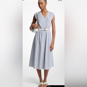 Michael Kors Blue and White Striped Midi Dress
